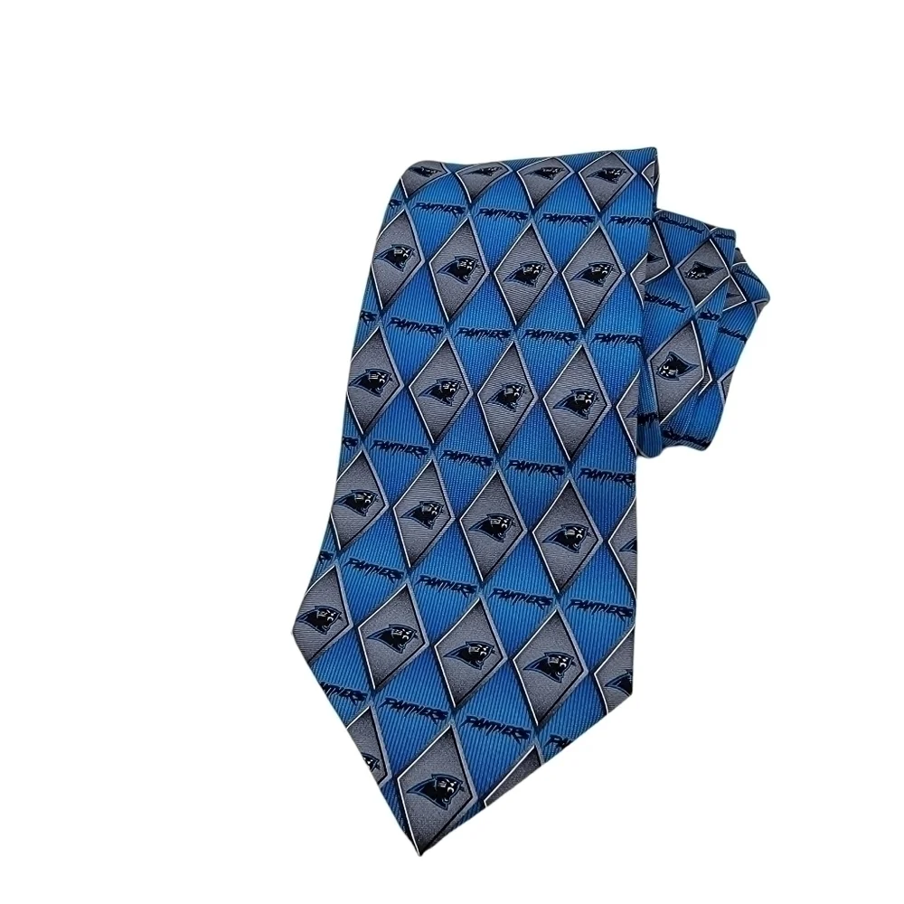 NFL Carolina Panthers Neck Tie Diamond Black Blue 100% Silk Football T02